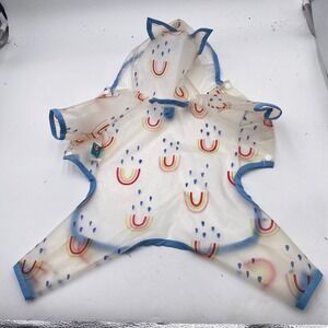 Petcircle Rainbow Print Dog‎ Raincoat Medium Clear Blue Hooded Waterproof Jacket